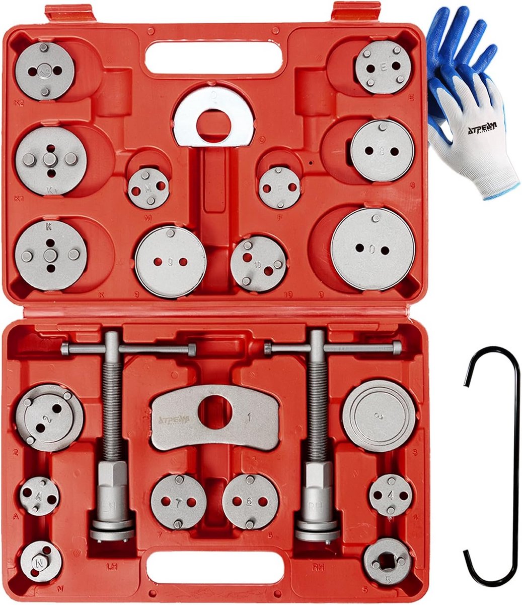 Remzuiger Terugstelset - Remgereedschap Set - Onderhoud Voertuigen - Universeel 25-delig - 25 Stuks - Rood