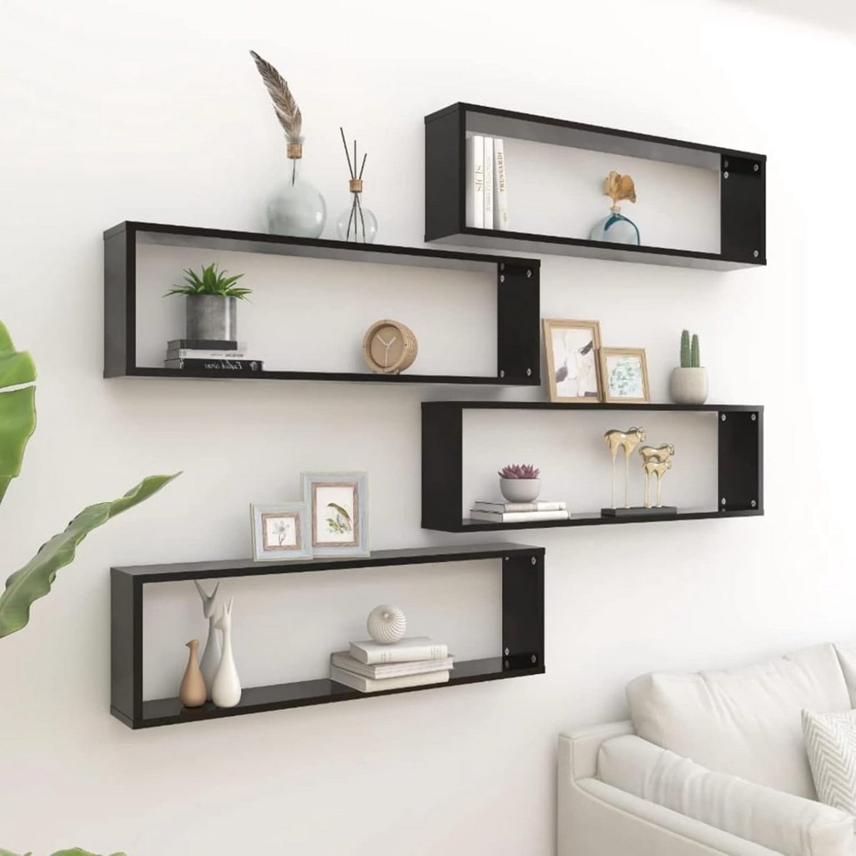 Cube Planken - Wandrek Set - Decoratief Opbergen - Zwevend Ontwerp - 4 Stuks - Zwart