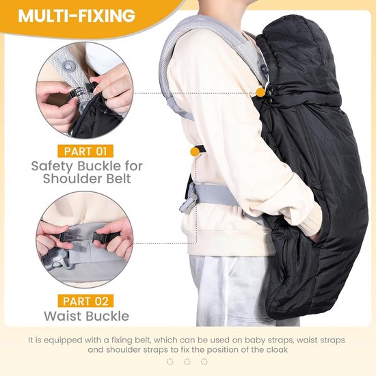Babydragerhoes - Draagzak Cover - Bescherming Baby - Waterdicht & Warm - Universeel - Zwart — afbeelding 3