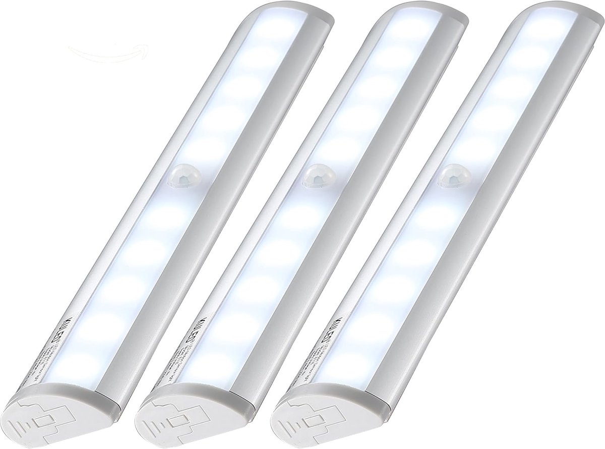 Draadloze Bewegingsdetectie LED Lampen - 3-pack Stick-on Lichtbalk met Magnetische Strip, Puur Wit