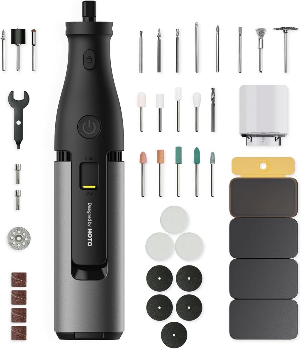 Multifunctioneel Gereedschap - Draaibank Set - Klusprojecten Uitvoeren - Borstelloze Motor - 37 Accessoires - Grijs