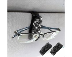 Brilhouder Auto - Zonnebrilhouder Clips - Veilig Opbergen - Met Strass Versierd - 2 Stuks - Zwart