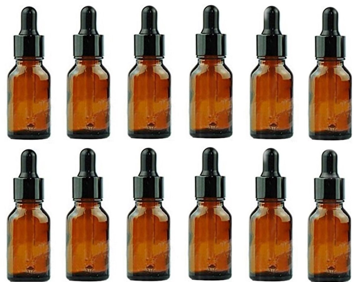 Dailygoods- Etherische Olieflessen - 12 Stuks - Amberkleurige Glazen Flesjes - 15ml met Oo