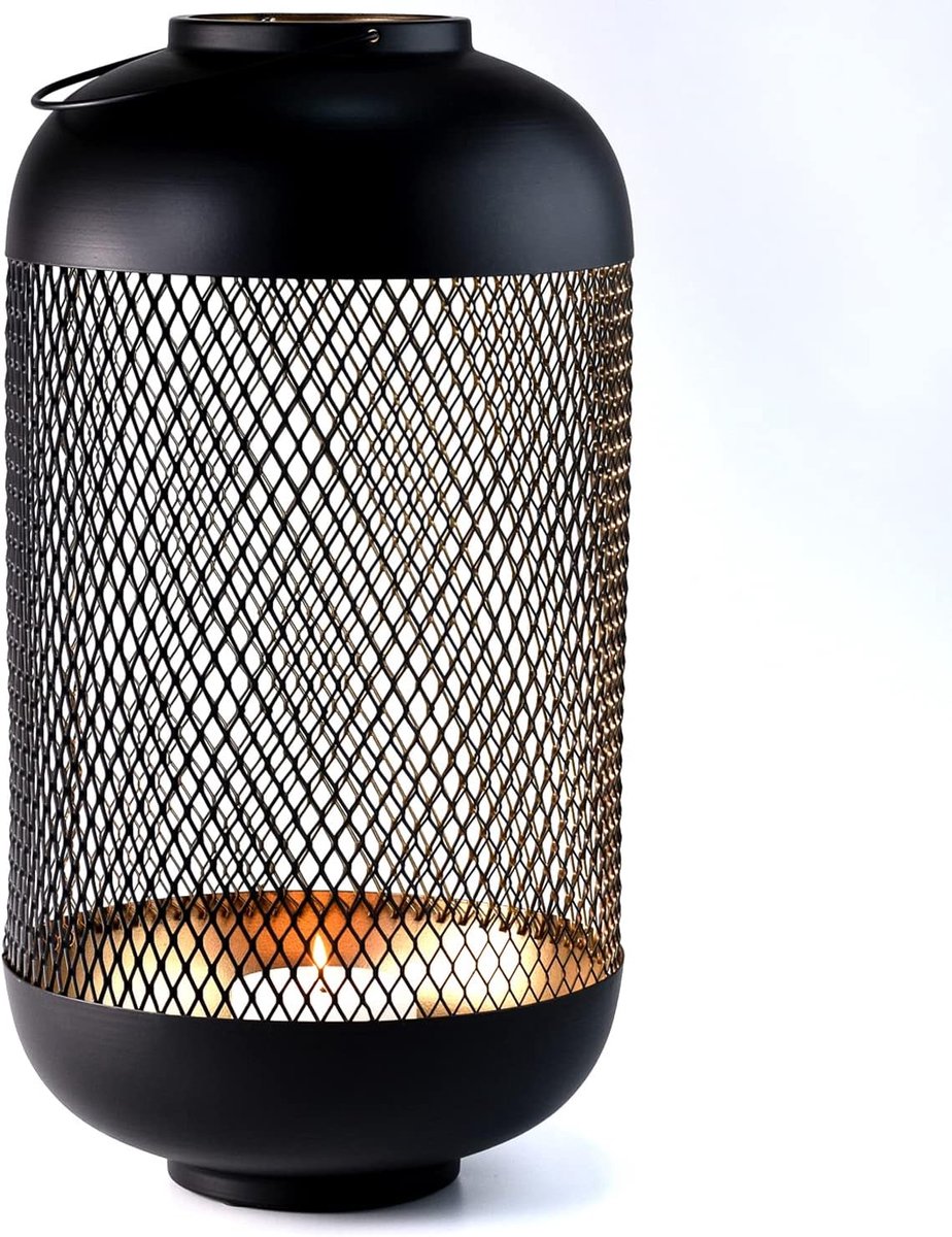 Tuin Lantaarn - Windlicht Decoratie - Sfeervol Verlichten - Modern Scandinavisch Design - 47 cm Hoog - Zwart Goud