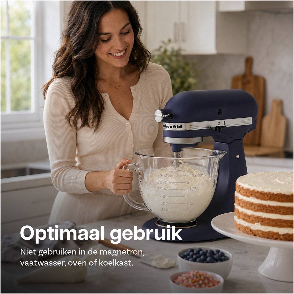 Glazen Mengkom voor KitchenAid 4.3, 4.7/4.8L Tilt-Head Stand Mixer Artisan & Classic Serie van MMOBIEL – 4.8L Glazen Kom met Handvat, Schenktuit & Maataanduiding – Enkel Handwas thumbnail 4