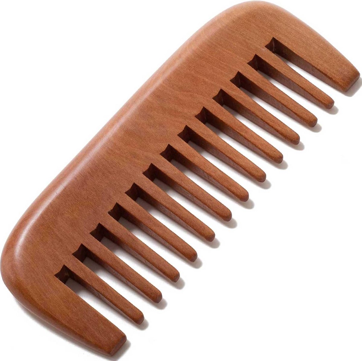 Houten Kam - Brede Tand Kam - Haar Verzorging - Natuurlijk Perzikhout - 20.5 cm - Lichtbruin