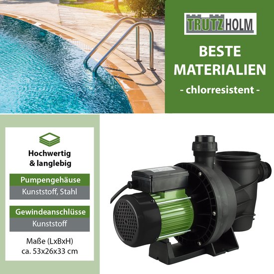 TRUTZHOLM Zwembadpomp 800W - 15.000 l/u - Opvoerhoogte 13,5m - Zelfaanzuigende Circulatiepomp Filterpomp Zwembadwater van trutzholm — afbeelding 2