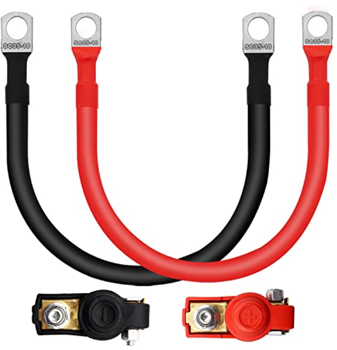 Accukabel Set - Stroomkabel Koper - Voertuig Stroom - Zuiver Koper - 2x 35mm² 30cm - Zwart Rood
