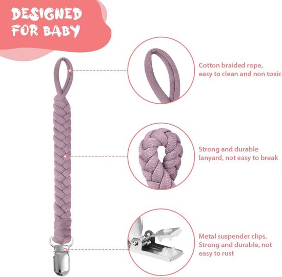 Fopspeenclips Baby - Speenkoord Houder - Baby Spullen Vasthouden - Veilig Katoen & Siliconen - 4 Stuks - Multicolor — afbeelding 5