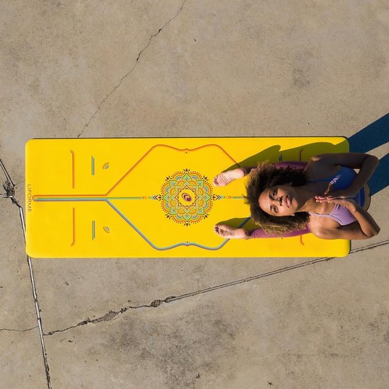 Bedrukte Yogamat - Anti-slip Mat - Yoga Beoefenen - Gepatenteerd uitlijnsysteem - 185 x 68 cm - Gele hoop — afbeelding 3