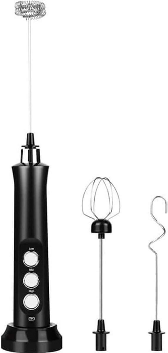 Elektrische Melkopschuimer - Handmixer Serie - 3-In-1 Opschuimstaven - Oplaadbare Keukenmixer - Voor Cappuccino, Chocolademelk En Beslag - Zwart