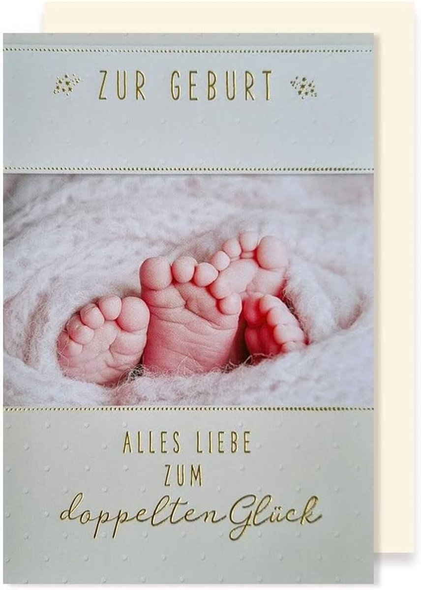 Geboortekaart Tweeling - Wenskaart Baby - Gefeliciteerd Zeggen - Gouden Folieprint - 16 x 11 cm - Niet gespecificeerd