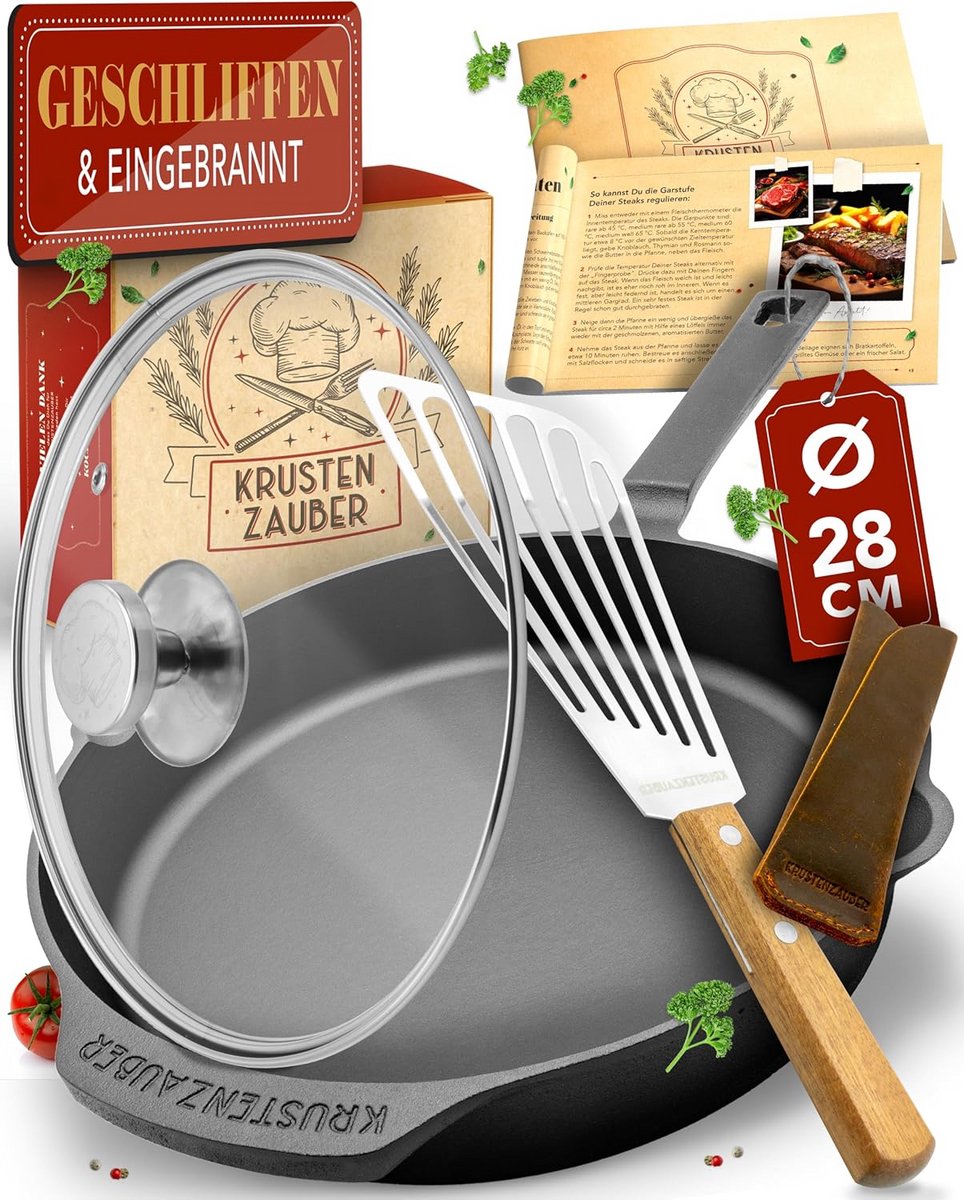 Gietijzeren Pan Grillpan Koekenpan Lekker Koken Traditionele Bereiding 28 cm Zwart