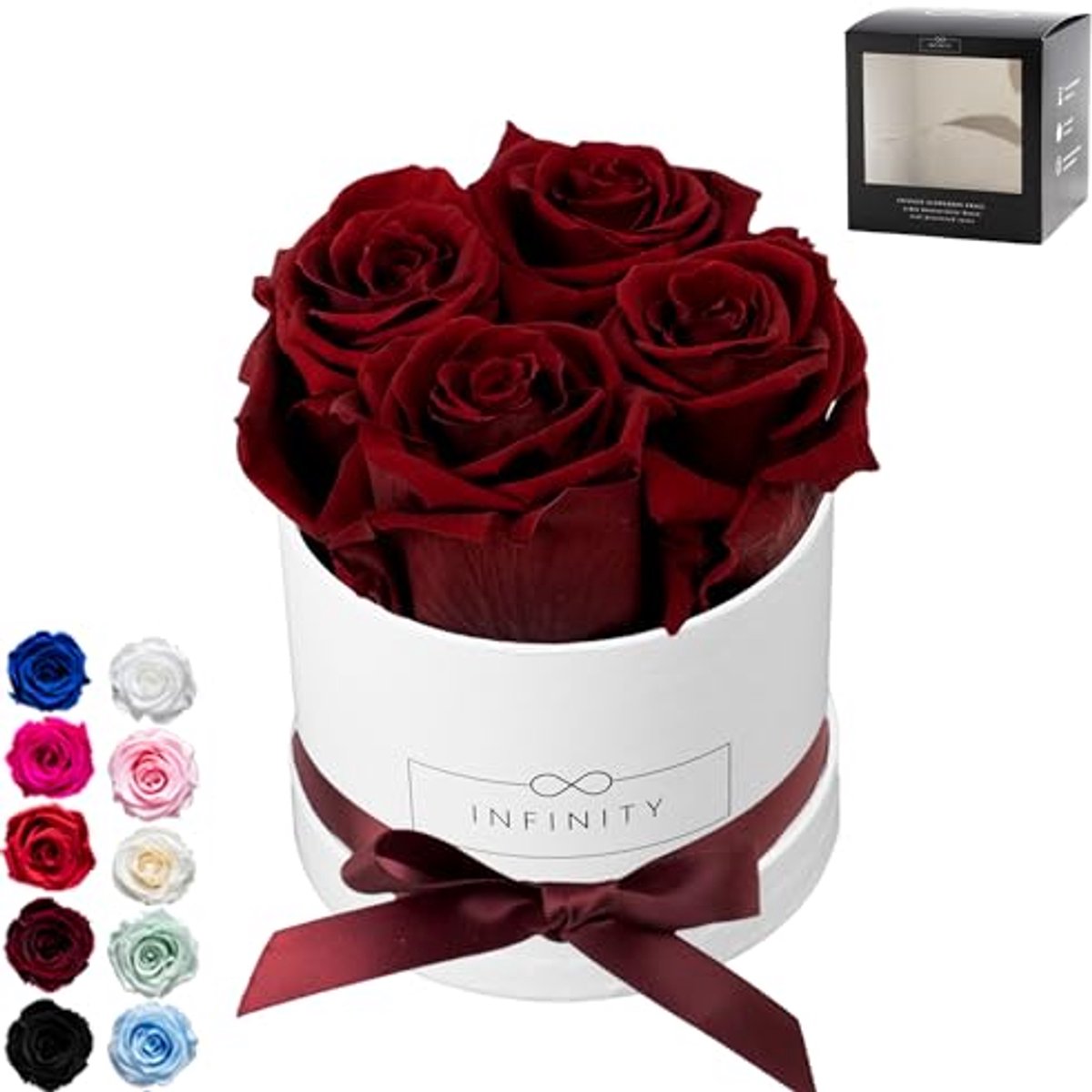 Flowerbox met rozen - Eeuwige bloemen - Romantisch cadeau - 3 jaar houdbaar - 10 x 12 cm - Rood