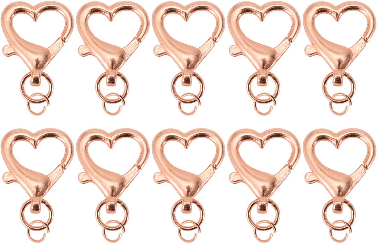 Dailygoods- Sleutelhanger Hartvormig - 10 Stuks - Karabijnhaak met Schroefsluiting - Sleutelringen - Zinklegering - 360° Draaibare Basis - Sleutelring