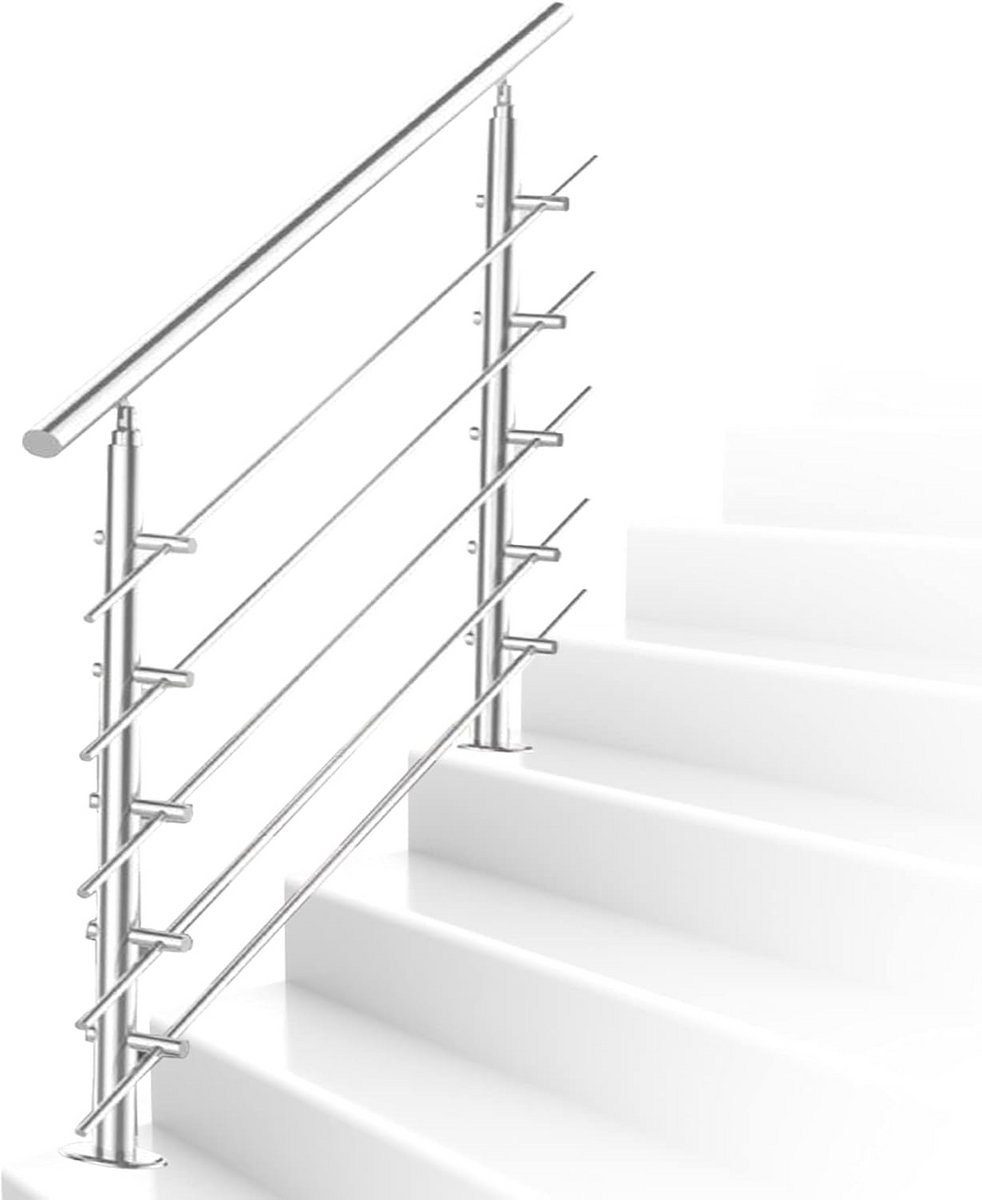 Trapleuning Roestvrij Staal - Steun voor trap - Veiligheid Buiten - Hoek Verstelbaar - 160 cm Lengte - Geborsteld