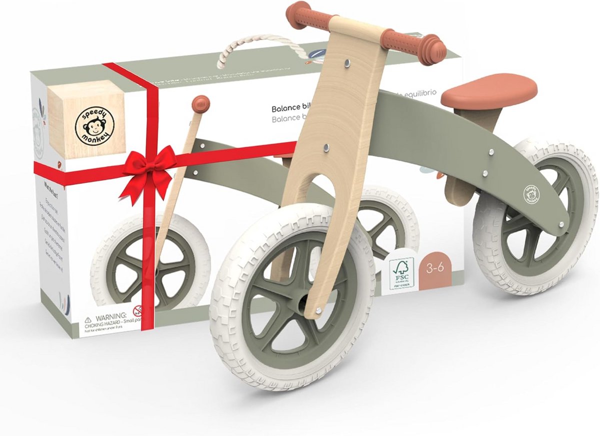 Houten Loopfiets Kinderfiets Peuter Motoriek Ontwikkelen Gevoerd Zadel Stuur 83 cm Lengte Groen