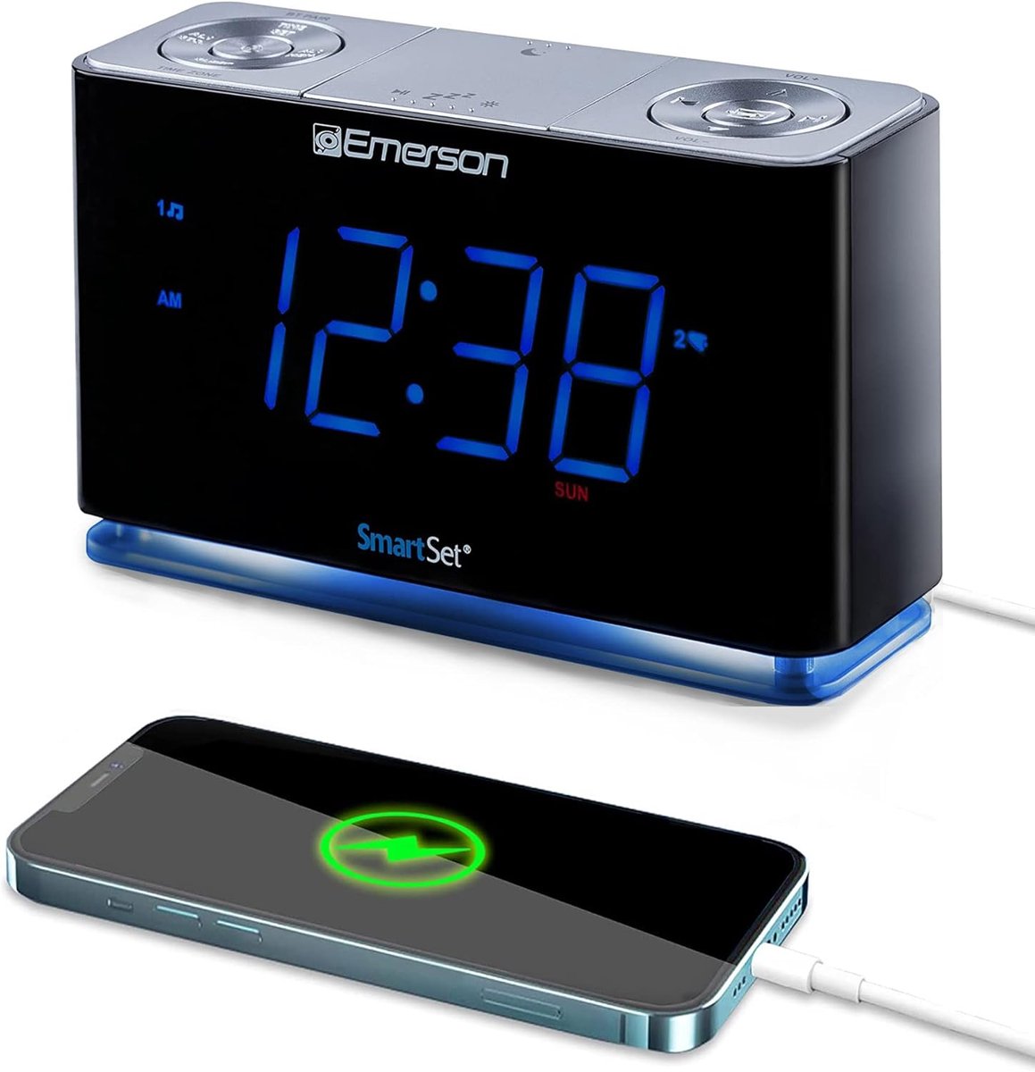 Digitale Wekker - Alarm Klok - Wakker Worden - Automatisch Tijd Instellen - 1575 cm - Zwart Zilver
