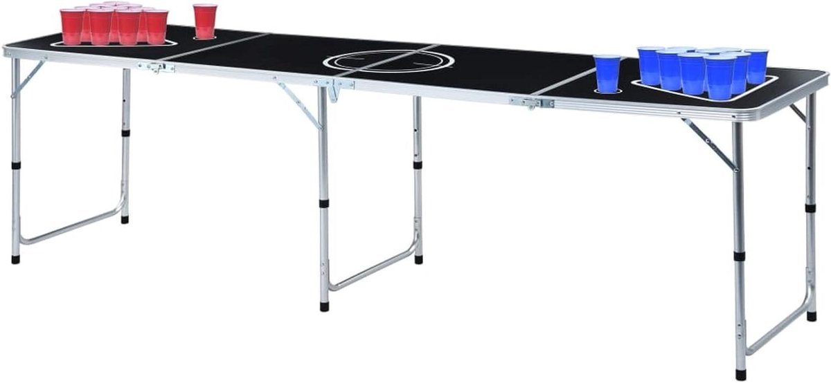 Opvouwbare Tafel - Feesttafel Bierpong - Spelletjes Avond - Inclusief Bekers Ballen - 240 cm Lang - Chroom