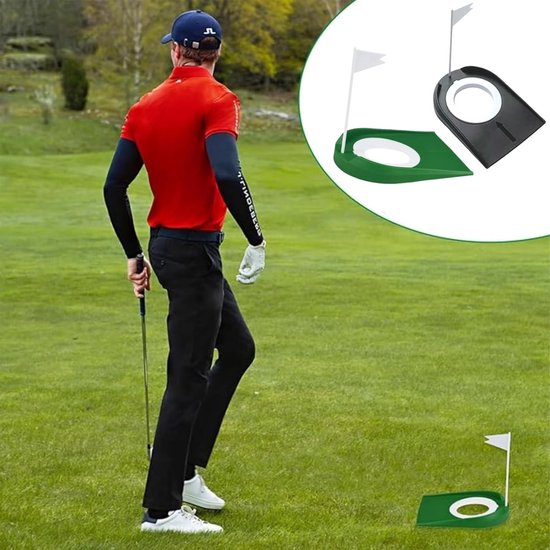 Golf Putting Cup Set met Vlag - 2 Stuks voor Binnen en Buiten, Ideaal voor Golftraining, Verbeter je Putting en Swingpositie met Verstelbare Holen en Vlaggen van GOLF — afbeelding 4