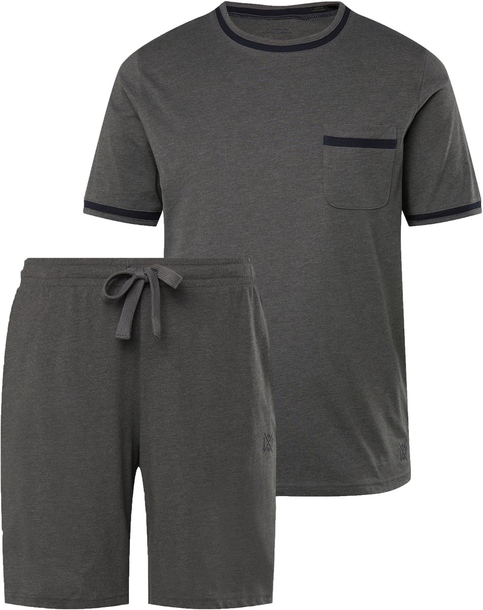 JP 1880 - Heren - Pyjama korte tweedelige set gemêleerde jersey T-shirt short - Grijs melange - Maat 5XL