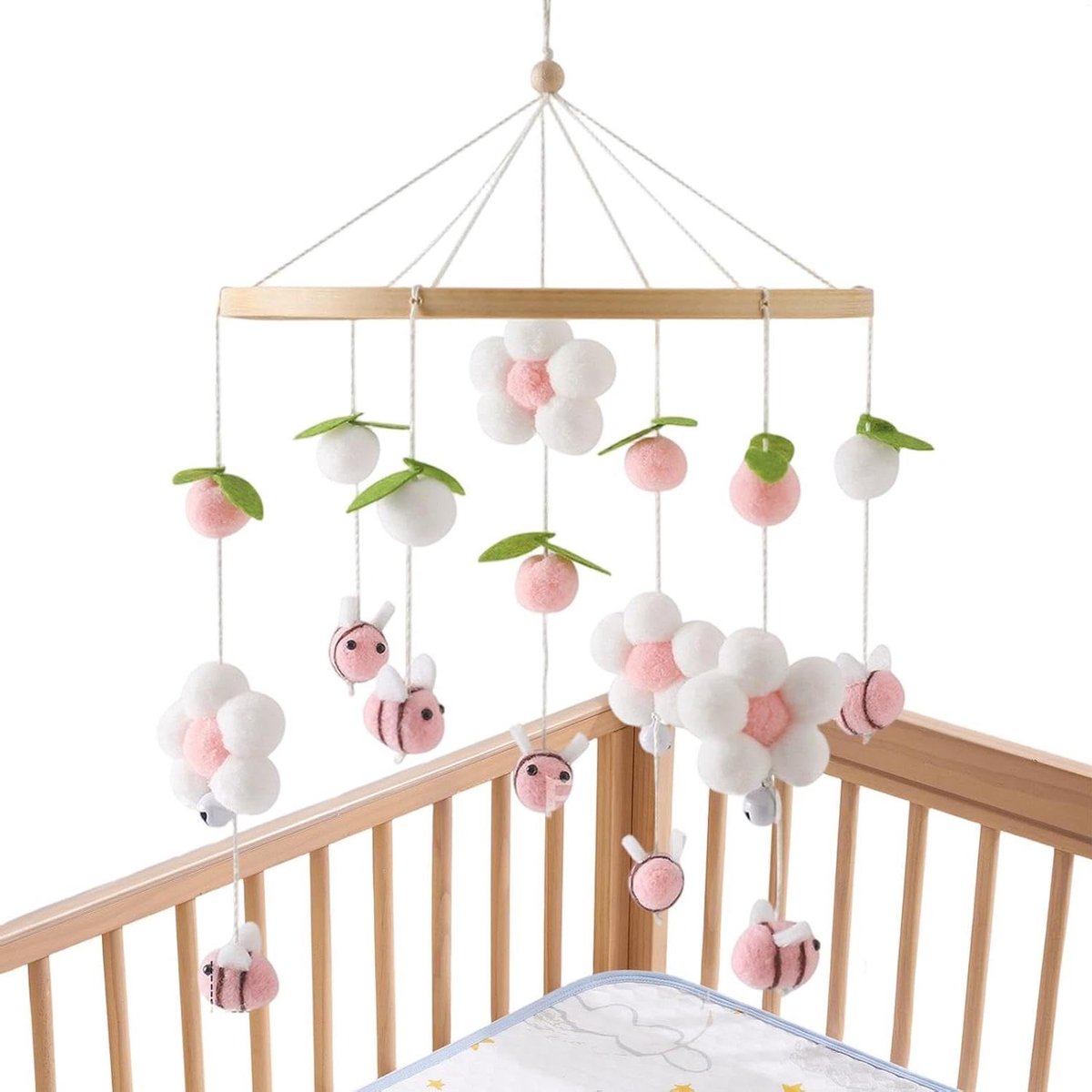 Mobiel voor wieg - Speelgoed decoratie - Babykamer aankleden - Handgeknoopte knopen - 41x23cm - Roze