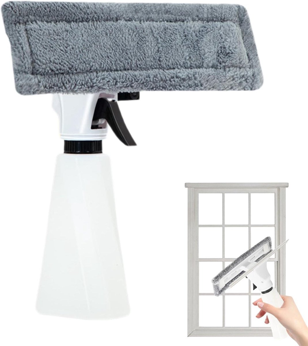 Raamwisser Set - Glasreiniger Tool - Streeploos Schoonmaken - Geïntegreerde Sprayfles - 200ml Fles - Grijs