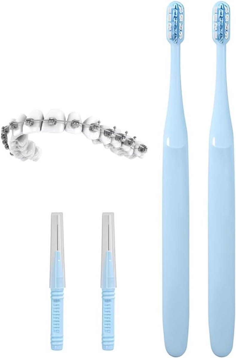 Tandbeugel Tandenborstels - Orthodontische Borstels - Beugel Reinigen - V-vormige Borstelkop - 4 Stuks - Blauw