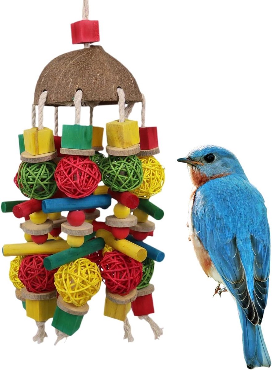 Vogel Speelgoed - Papegaai Knaagspeelgoed - Kooi Verrijking - Natuurlijke Materialen - 53 x 16 cm - Kleurrijk