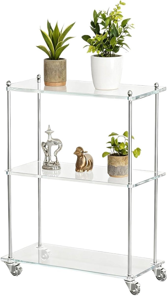 Acryl Roltafel - Opbergwagen - Ruimte Organiseren - Drie Niveaus - 68 x 40 x 24 cm - Transparant