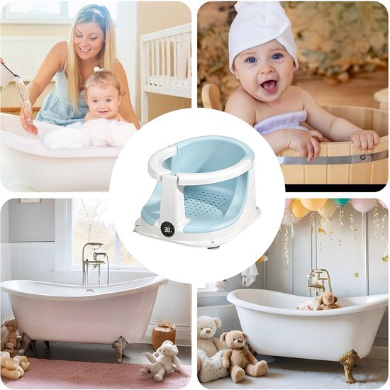 Baby Badstoel - Kinder Zitje - Veilig Baden - Met Temperatuur Sensor - 22 x 32 x 22 cm - Blauw — afbeelding 4