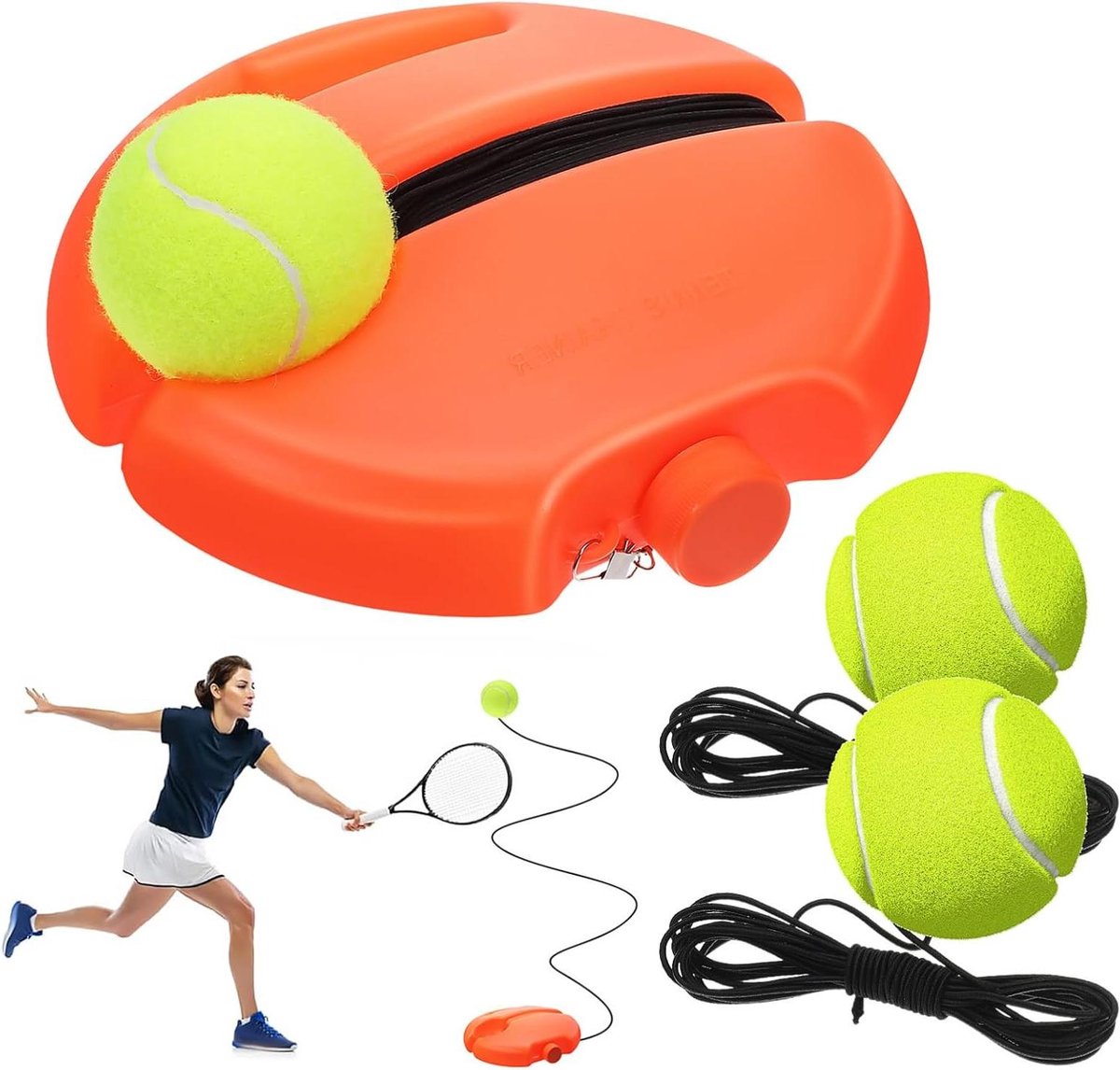Tennis oefentrainer - Solo trainer - Tennis trainen - Springbasis met koord - Compact formaat - N.v.t.