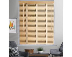 Houten jaloezieën - Horizontale raambekleding - Privacy en zonwering - Natuurlijk massief hout - 130x130 cm - Houtkleur