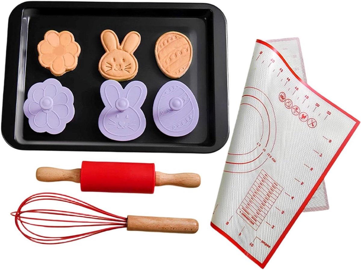 Deegroller set - Bakroller met mat - Thuis bakken - Antiaanbaklaag - 7-delig - Multicolor