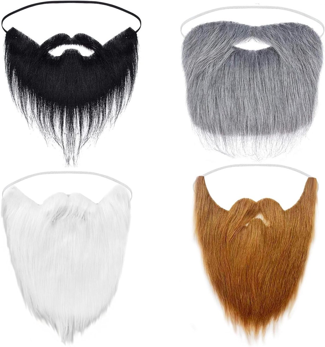 Set van 4 nepbaarden en snorren voor feestelijke kostuums, perfect voor Halloween en kerstfeesten, verstelbare elastische band, diverse kleuren
