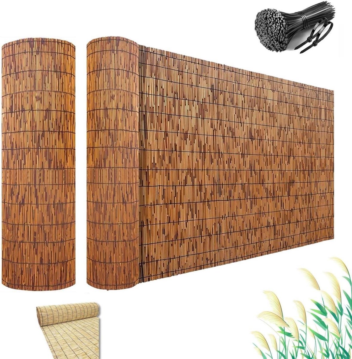 Bamboe hekwerk - Natuurlijke stokken - Privacy verhogen - 70% schaduwdekking - 105 x 240 cm - Natuurlijk