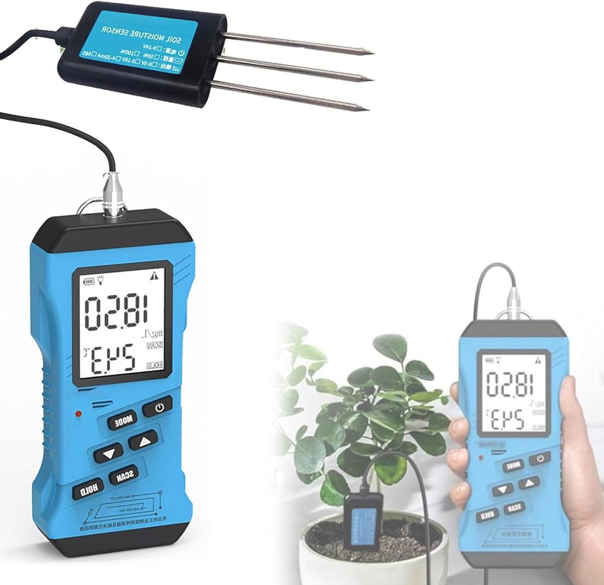 Bodemtester Digitale Meter - Grond Analyse Apparaat - Planten Verzorgen - 7-in-1 Meting - 170x93x29 mm - Zwart