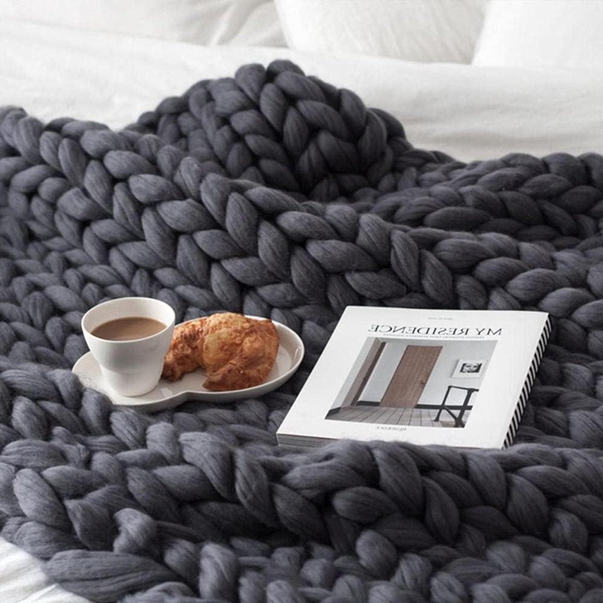 Gebreide Deken - Warme Sprei - Comfort Verhogend - Grof Gebreid Patroon - 150x200cm - Grijs
