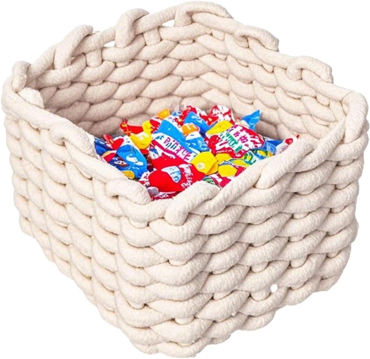 Geweven mand - Opbergbak - Ruimte organiseren - Rechthoekige vorm - 18 x 14 cm - Beige