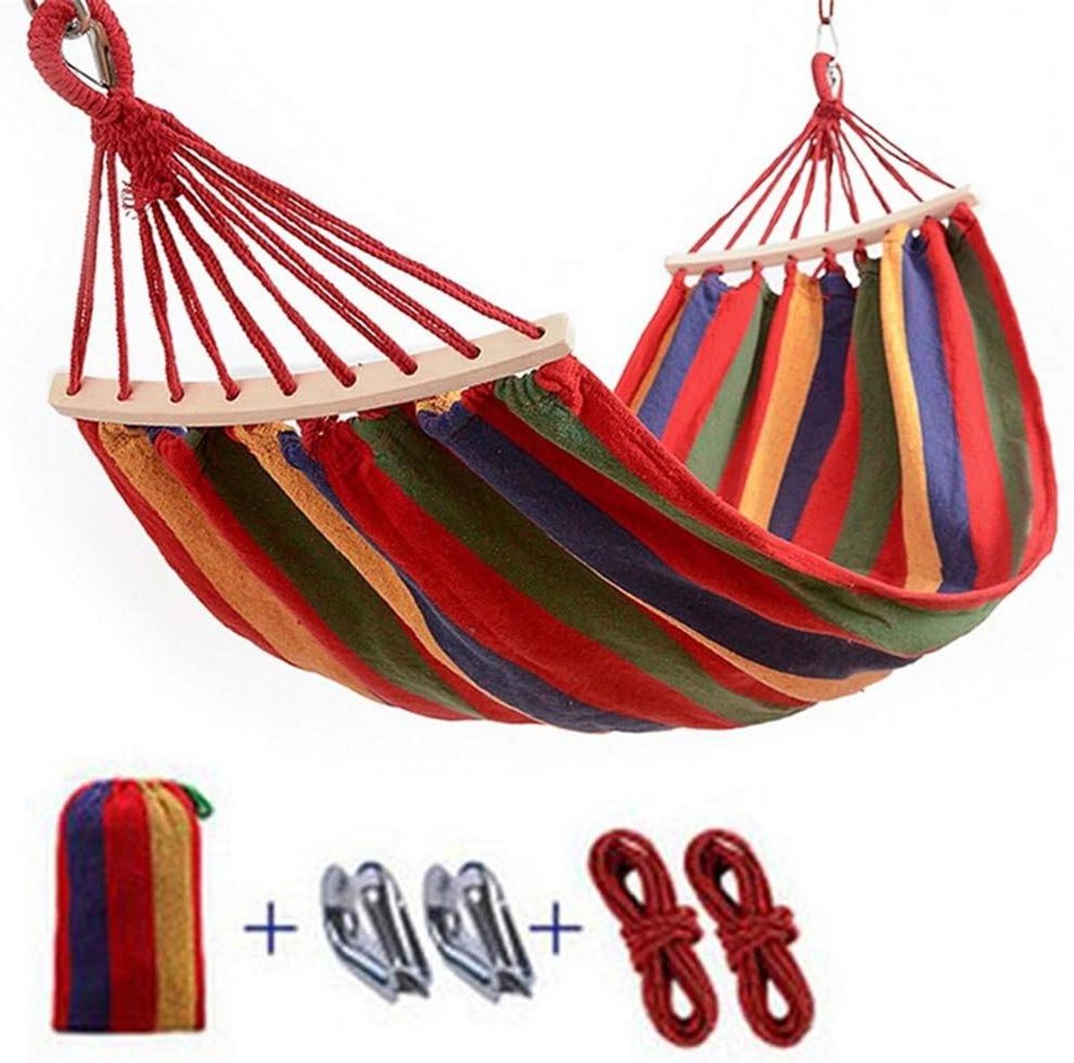 Kampeerhangmat - Buiten relaxen - Ontspannen in de natuur - Anti-rollover ontwerp - 280x80 cm - Gestreepte fuchsia