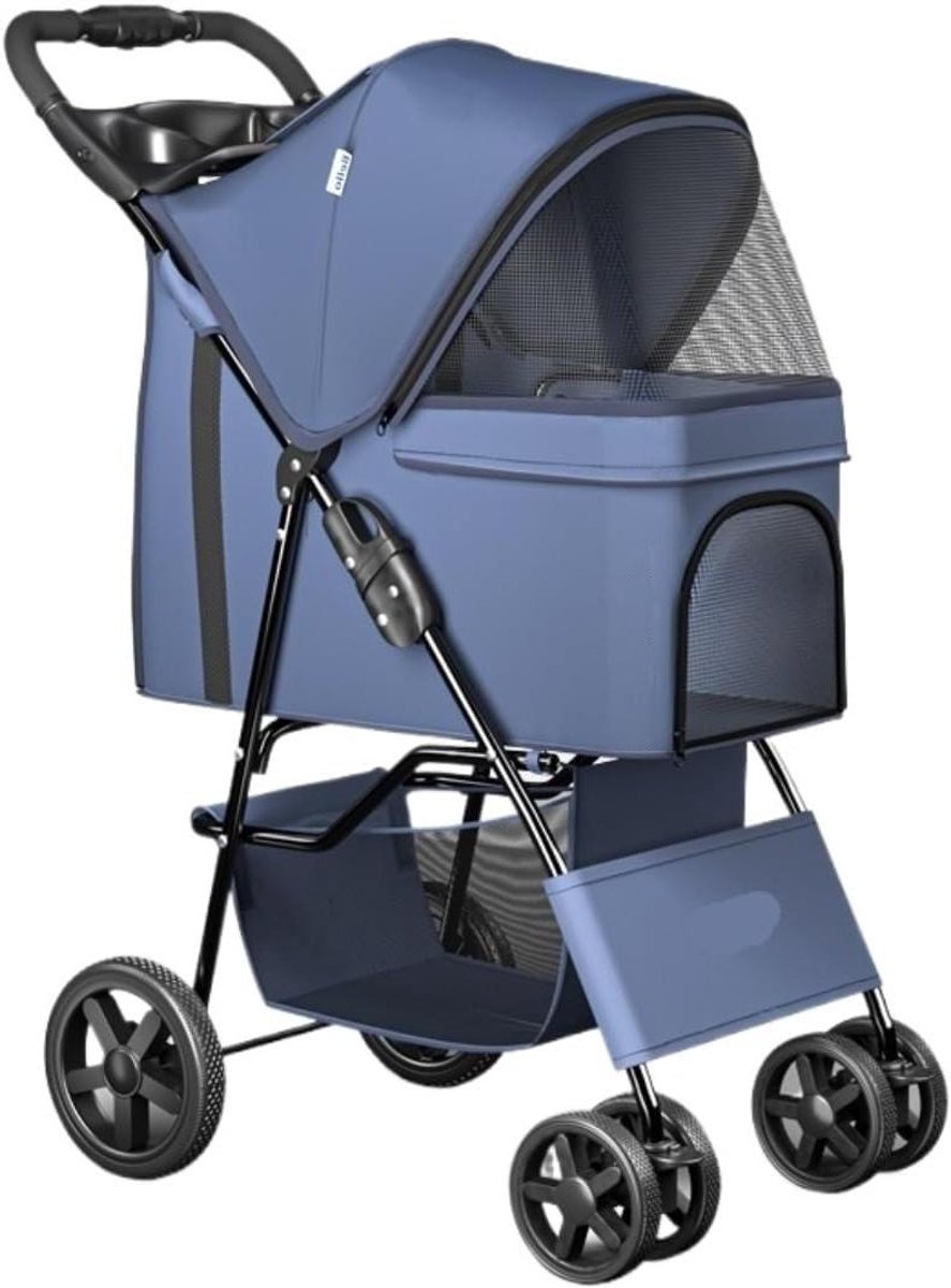 Huisdierenbuggy - Reiswandelwagen - Comfortabel Reizen - 360° Draaibaar Voorwiel - Tot 15 kg - Blauw