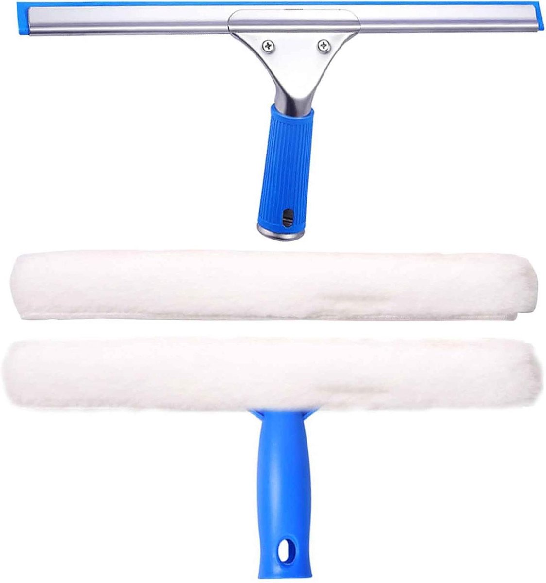 Ramenwasser Combi Set - Glasreiniger Wisser - Streeploos Reinigen - 2-in-1 Schraper Schuimer - 35cm Breed - Blauw