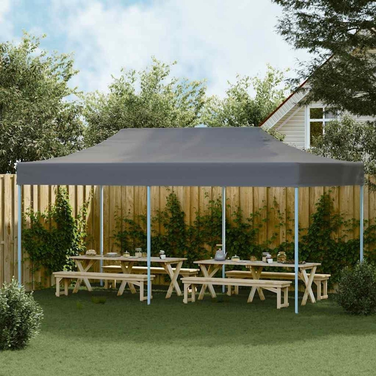 Partytent Opvouwbaar - Paviljoen Tent - Buitenfeesten Organiseren - UV- en Waterbestendig - 3 x 6 meter - Antraciet