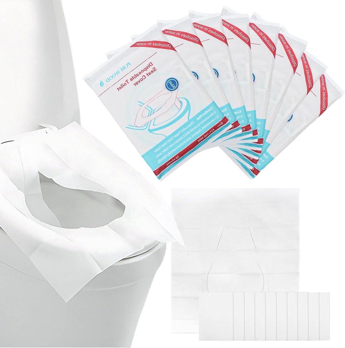 Wegwerp Toilet Brilhoezen - Reis toiletpapier - Hygiënisch reizen - Wateroplosbaar - 425 x 360 mm - Wit