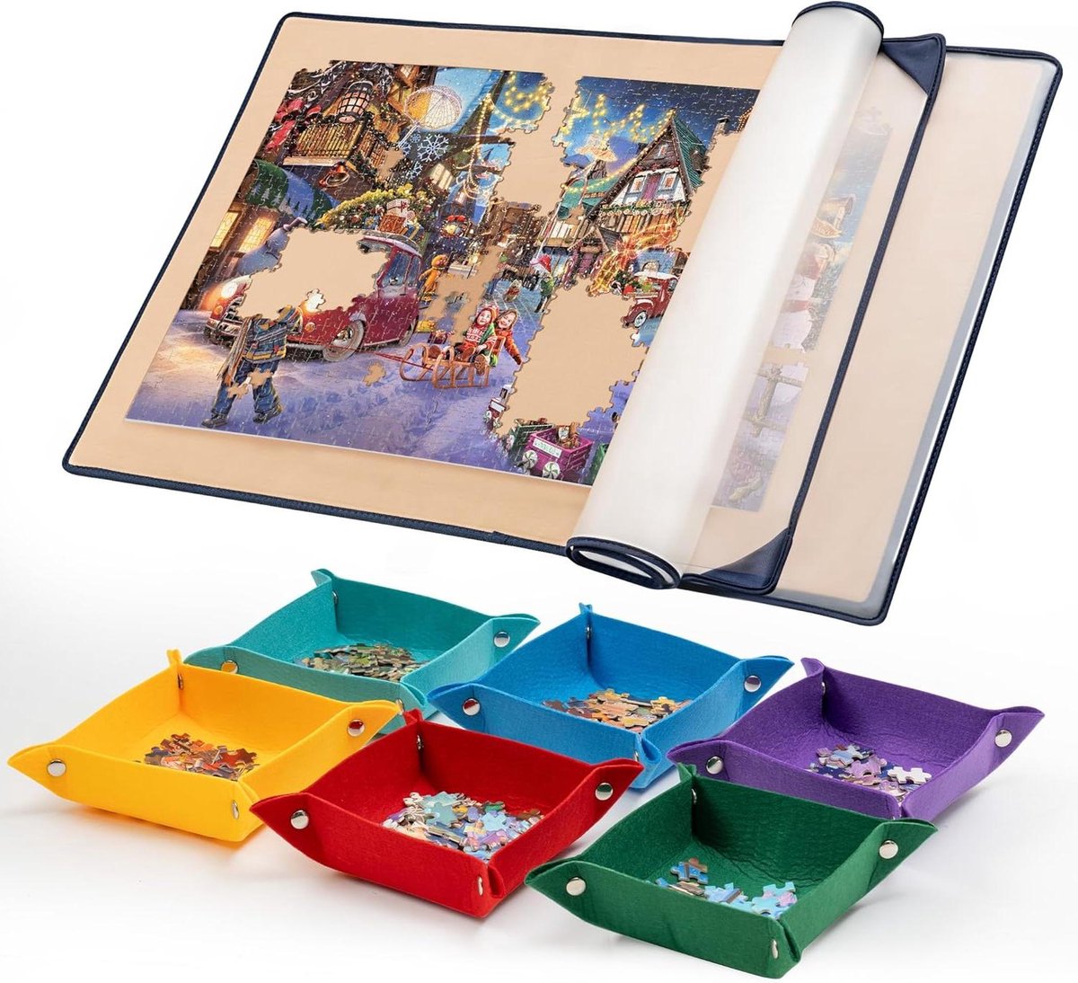 Legpuzzelbord - Puzzelmat - Puzzelstukjes Sorteren - Inclusief Sorteerbakken - Tot 1500 Stukjes - Kaki