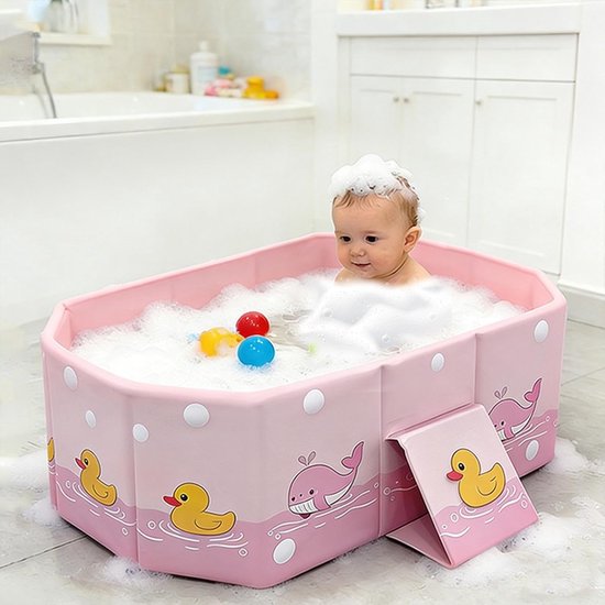 Babybadje - Opklapbaar bad - Veilig baden - Anti-kantel stabiliteit - 78x41x21cm - Wit — afbeelding 5