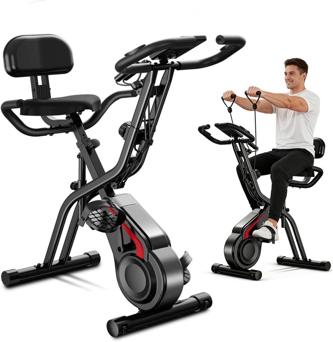 Inklapbare Hometrainer - Statische Fiets - Full Body Training - 5-in-1 Functie - 136 kg - Zwart