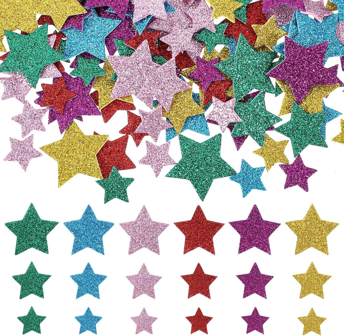 Schuimrubber Sterren - Glitter Stickers - Knutselen Decoratie - Zelfklevend - 270 Stuks - Kleurrijk