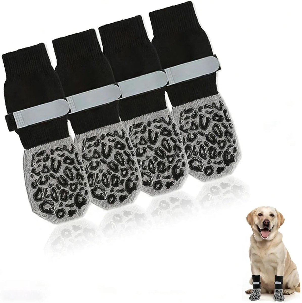 Honden- en Kattensokken, Antislip Dubbelzijdige Katoenen Sokken met Verstelbare Kleefband, Maat M, Geluidloos voor Bescherming van Huisdierpootjes