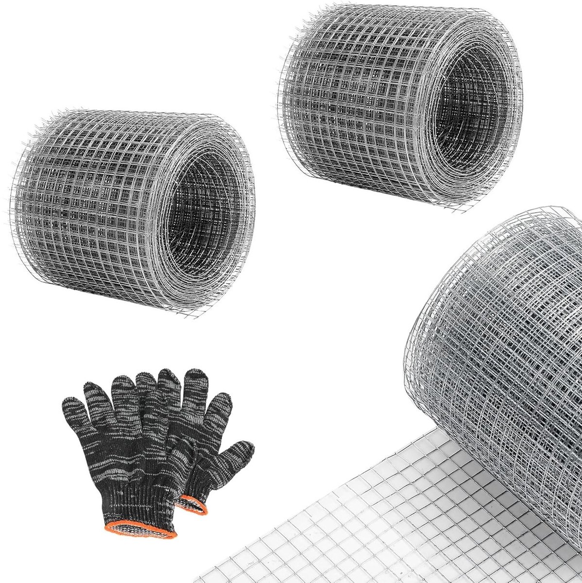 Draadgaas Rollen 10 cm x 6 m, Fijn Gaas met 7 mm Maaswijdte, Ideaal voor Vole, Vogelkooi en Muizen, Inclusief Werkhandschoenen